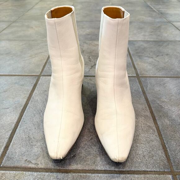 Rag & Bone Jet Boots Leather Pointed Toe Wooden Heel Chelsea Ankle Boot, White - Picture 5 of 12